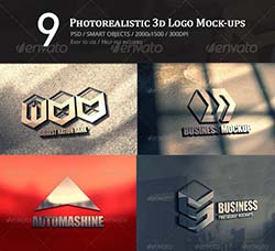 9个逼真的3D标志展示模型：9 Photorealistic 3D Logo Mock-ups